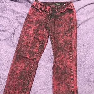 Red & Black Acid Wash Skinny Jeans